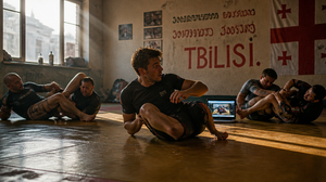 American Black Belt Flies to Tbilisi For 'Real' BJJ Training — Both Gyms He Visits Are Watching the Same Lachlan Giles Tutorial His Academy Uses